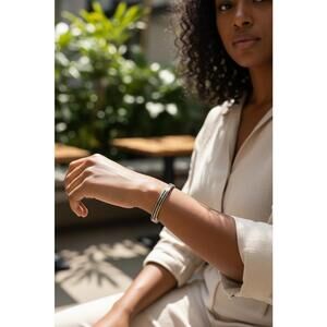 Native American Style Silver and Black Inlay Bangle Bracelet